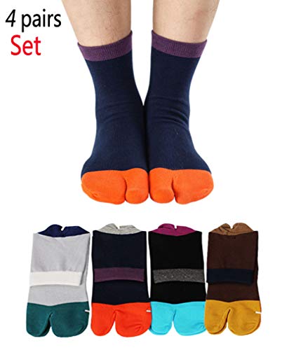Men's Tabi Socks Flip Flop Split Toe Big Toe Cotton Crew Grip Athletic 4 Pack