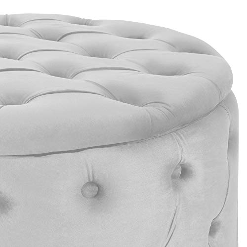 Best Choice Products 29.5in Round Modern Button-Tufted Velvet Ottoman Footrest Stool Accent Furniture, Coffee Side Table for Living Room, Bedroom w/Wood and Foam Frame - Light Gray