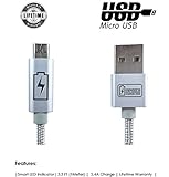 Micro USB Charge & Sync Cable by SPEED CHARGER ZONE | (Silver) | Smart LED Indicator, Incredibly Fast Charging, Tough Durable Construction, LT Warranty!! Length 3.3 Feet (1M)