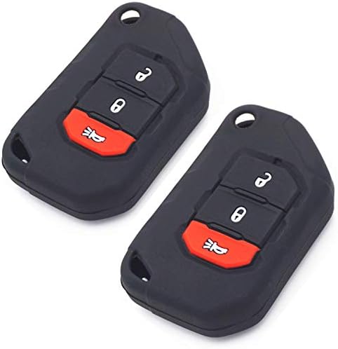 2Pcs MJKEY Black Silicone Remote Smart 3 Buttons Flip Key Fob Case Covers Skin Jacket Protector Bag Holder for Jeep 2018 2019 2020 Wrangler JL Gladiator JT 68292942AA
