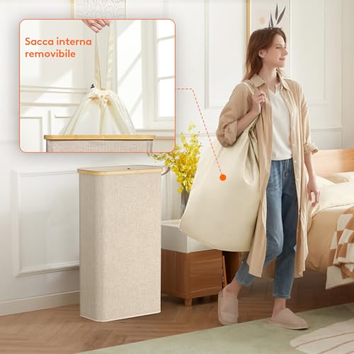 Lifewit Space Saving Laundry Basket, Dirty Laundry Basket with Lid, Dirty Laundry Basket for Bathroom, Bathroom, Laundry Basket, 70L, Beige