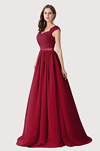 Damen-Elegant-Spitze-Brautjungfernkleid-A-Linie-Chiffon-Abendkleid-in-8-Farben-Maxilang-32-46