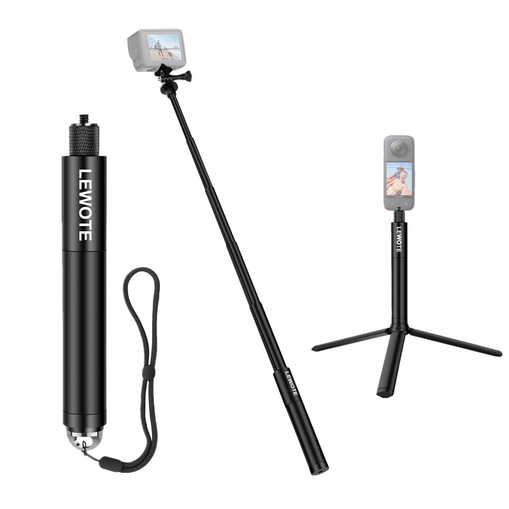 LEWOTE Extendable Selfie Stick Compatible with Insta360 One X2 X3 XR/RS/GO 2 GO 3, Gopro Series,DJI Action Series Monopod Accessories[with Detachable Tripod] (27Inch(70cm))