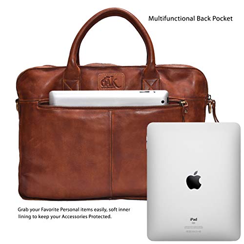 Leather Messenger bag for men 15" Laptop Satchel Shoulder Bag for Men and Women (Dark Tan Wash) - Thumbnail 5