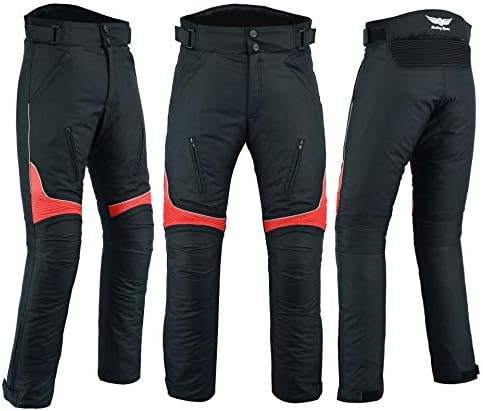 Sterling SportsยฎMen Textile Waterproof Motorbike Motorcycle Thermal Armoured Trouser Cargo Pant Black Cameo Grey Green (Black Red, Waist 36 Leg 30)