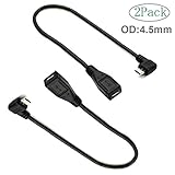 RaySun 4433265 90 Degree Micro-B Male to Female Extension Cable Syncing and Charging Micro USB Extension Cable, 2 Count