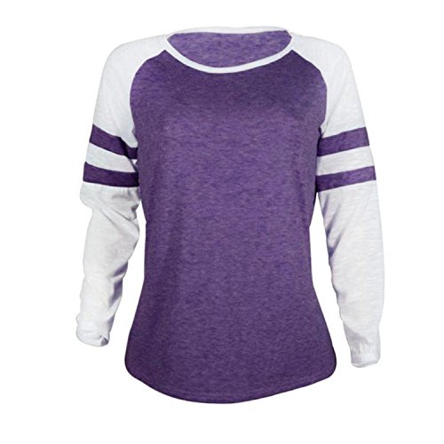 KESEE Clearance Womens Clothing☀ Fashion Ladies Long Sleeve Splice Blouse Tops Clothes T Shirt (XL, Purple)