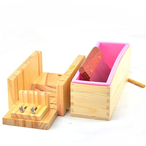 FantasyDay Adjustable Wood Soap Cutter Box Wire Cutter Slicer with Soap Beveler Planer Set + 1PC Rectangle Silicone Soap Loaf Mold and Wood Box + 1PC Straight Soap Cutter Soap Making Tool #2