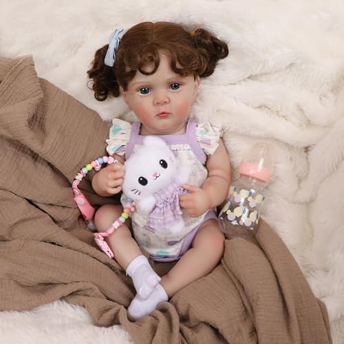 Bebê Reborn Boneca Menina Corpo de Silicone 48cm Olhos Azuis Pode Dar Banho Criança Presente