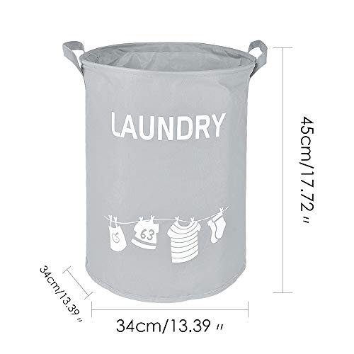 HOULIFE Laundry Basket, Oxford Fabric Collapsible Waterproof Laundry Hamper Bag Storage Basket with Handles Foldable Round Home Organizer Laundry Bin for Baby Nursery Storage Toys (Gray)