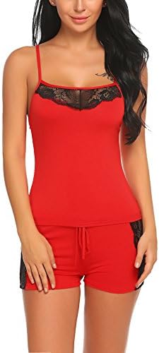 Loveje Women Sleepwear Lace Pajamas Shorts Set Lingerie Nightwear Cami Sets