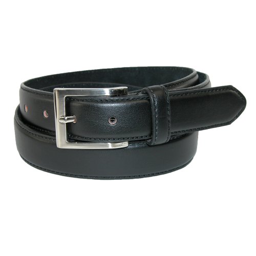 CTM Men's Big & Tall Leather Basic Dress Belt with Silver Buckle, 50, Black