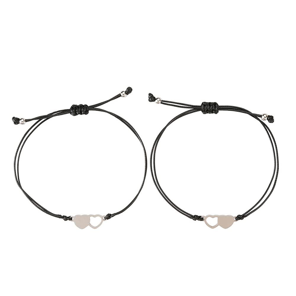 AMOR SPES 2/3/4 Pcs Handmade Sister Wish Bracelets Heart Charm Matching Bracelets With Card Back To School BFF Gift Best Friend Forever Big Middle Little Sister Bracelet (2PCS)