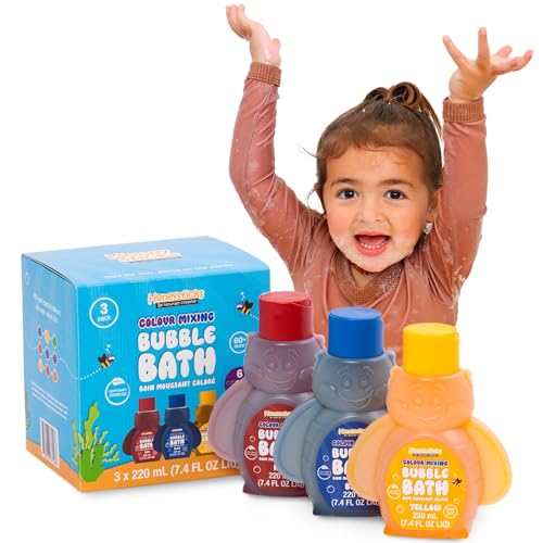 Honeysticks Kids Bubble Bath 3 Pk (Blue, Red, Yellow): Non-Toxic, Plant Based, Non Irritating - Changes Water Color and Creates Super Foaming Bath Bubbles - Safe for Toddlers 1-3, Kids 4-8, Bath Toys
