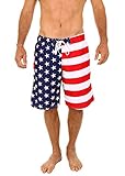 UZZI Men's Patriotic USA American Flag Swim Trunks