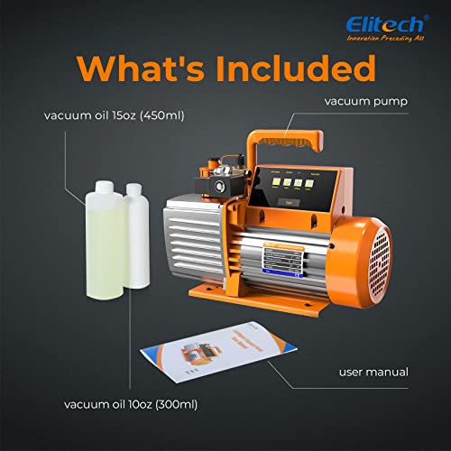 Elitech 7 CFM Vacuum Pump Intelligent HVAC Vacuum Pump 2 Stage App Control Touch Screen Detect