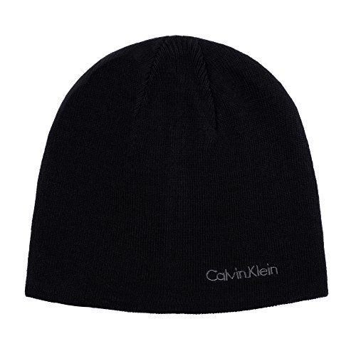 Calvin Klein Men's Solid Reversible Beanie, Black, One Size