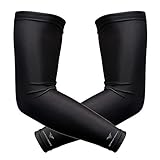 bucwild 1 Pair Sports Arm Cooling Sun Protection Compression Arm Sleeves - Youth & Adult Sizes - Baseball Basketball Golf Tennis Running (Black, Large (Adult)