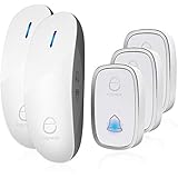 Wireless Doorbell Door Chime Kit Portable Waterproof Push Button over 900ft Long Range 4-Level Volume &amp; Blue Light 36 Melodies to Choose-White (3Transmitters-2Receivers)