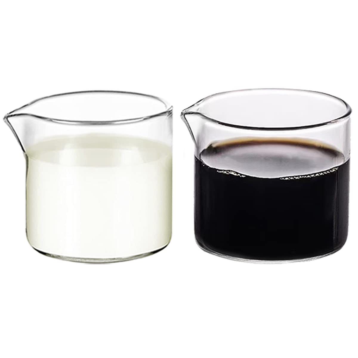 DOERDO 2pcs Mini Coffee Pot Creamer Pitcher Transparent Glass Creamer for Bar Party Wine Cocktail Drink Milk Shake Coffee, 4oz, 2.4" x 2.4"