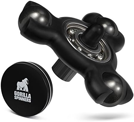 Gorilla Spinners - Black Upgraded High Speed Fidget Spinner Toy with 3 Stainless Steel Balls and Spinning Top Attachment in Premium Metal Gift Box