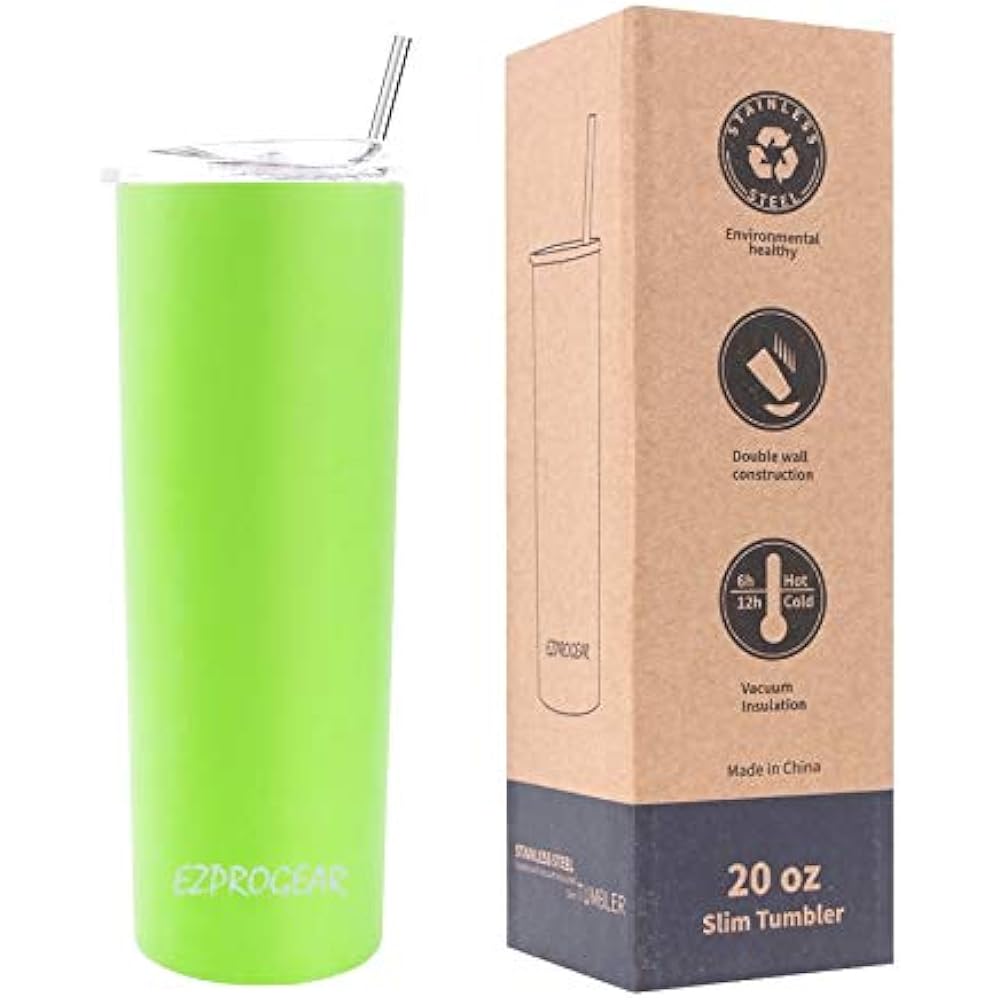20 Oz Lime Green Stainless Steel Slim Skinny Tumbler Vacuum Insulated