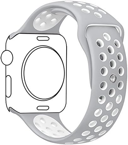 Ocydar Apple Watch Band 38mm, Soft Silicone Nike+ Sport Style Replacement iWatch Strap Band for Apple Watch Series 1 Series 2, Apple Watch Nike+, S/M Size - Silver / White