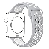 Ocydar Apple Watch Band 38mm, Soft Silicone Nike+ Sport Style Replacement iWatch Strap Band for Apple Watch Series 1 Series 2, Apple Watch Nike+, S/M Size - Silver / White