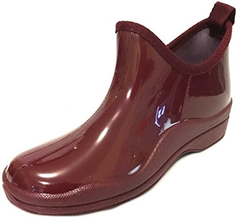 Shoes8teen Womens Short Rain Boots Prints &amp; Solids 1118 Burgundy 7