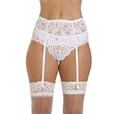 Cszxx Women's 4-Strap Wide Lace Suspender Garter Belt (White)