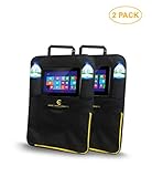 Ease Merchandise car seat Organizer Kick mats seat Protectors 2 Pack, 11' Tablet Holder, Large Pocket with Zipper, 2 Cup Holders, Large Drawstring Bag