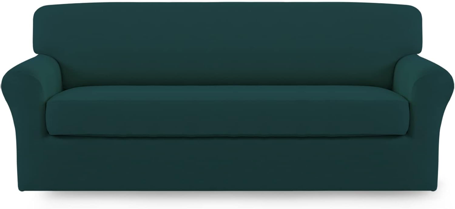 Slipcovers - Easy-Going 2 Pieces Microfiber Stretch Sofa Slipcover – Spandex Soft Fitted Sofa Couch Cover Washable Furniture Protector with Elastic Bottom Kids Pet(Sofa,Deep Teal)