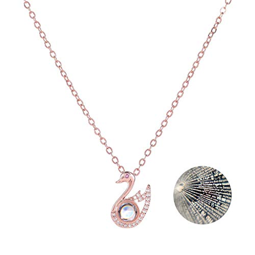 D-XinXin Creative 100 Languages I Love You Projection Present Necklace Beautiful Memory Valentine’s Day Mother’s Day Present Rhinestone Swan Charm Necklaces