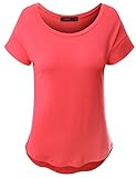 Doublju Women Boat Neck Short Sleeve Loose Fit Basic T-Shirt