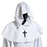 Friar Medieval Hooded Monk Renaissance Priest Robe Costume Cosplay White XL