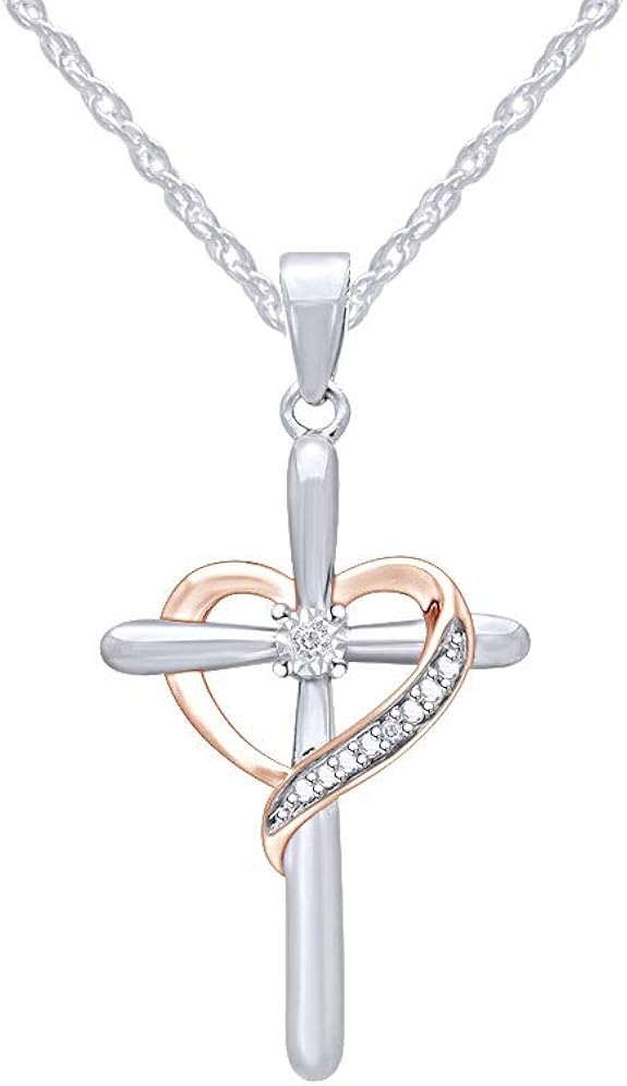 Diamond Heart Cross Necklace for Women 925 Sterling Silver