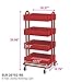 ECR4Kids 4-Tier Metal Rolling Utility Cart - Heavy Duty Mobile Storage Organizer, Red