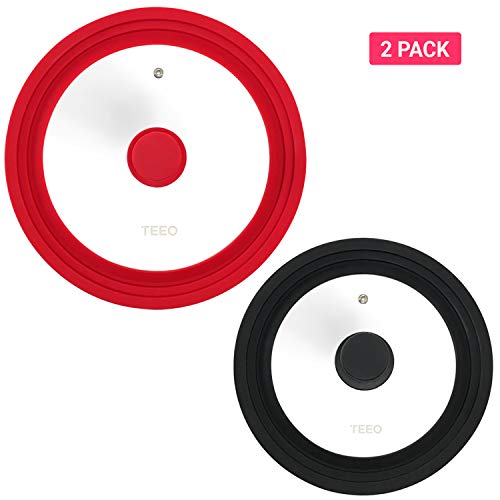 [2 Pack] Multi Sized Lids Universal Silicone Glass Lid for Pots Pans Tempered Glass Food Safe Silicone Rim Cool Touch Handle Steam Vent Dishwasher Safe (8/8.5/9.5/10/11 Black+Red) - Thumbnail 5