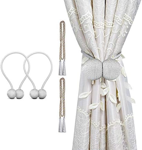 cyrico Magnetic Curtain Tiebacks, Decorative Curtain Holdbacks Rope Holdbacks Convenient Drape Tie Backs for Thick Sheer Curtains Light Weight Drapes Outdoor and Indoor Curtains,Grey(2 Pack)