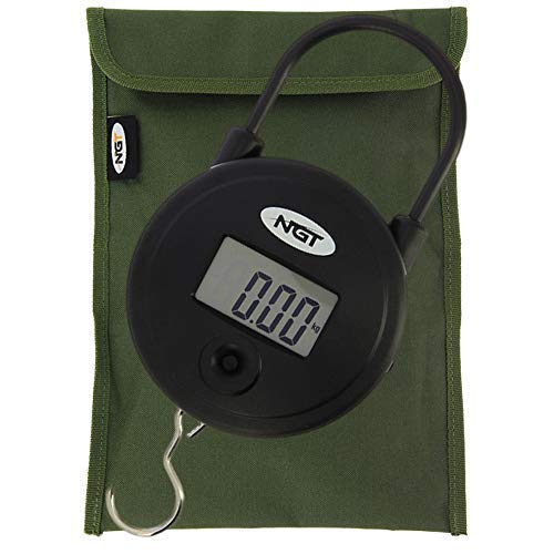 New NGT Carp Coarse Fishing Digital 55lb / 25kg Weighing Scales with Hook and Green Storage Pouch