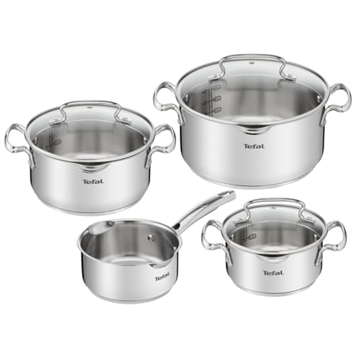 Duetto Plus - Juego de 3 Ollas 16/20/24 cm + Cazo 16 cm + 3 Tapas, Apto inducción, Thermo-Fusion, marcas medición, apto lavavajillas y horno, acero inoxidable