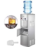 VBENLEM Water Cooler Dispenser with Ice Maker Hot and Cold Top Loading 3 to 5 Gallon Bottle for Home Office Use, 2 In 1, Silver
