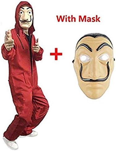 JarilnMo Unisex Inspired dali Costume for la casa de Papel Money Heist red Jumpsuit Plus Zipper and a Full mask