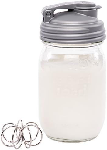 Glass Milk Bottle with Leak Free Pour Lid and Shaker Ball - For Nut Milks, Smoothies, Protein Shakes, Juices &amp; More - 16 oz Jar - Includes 2 Static Cling Labels by Earth-Kind Kits