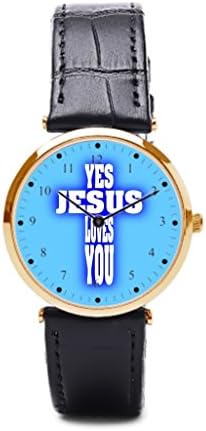 Leynat Yes Jesus Loves You In Blue Color Leather Watch Watch Bands Leather Bless Praise Men Wrist Watch