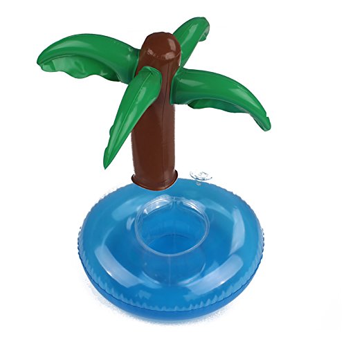 Lanaln 1 Pcs Kids Water Float Toy Environmental PVC Inflatable Coconut Palm Island Float Drink Holder