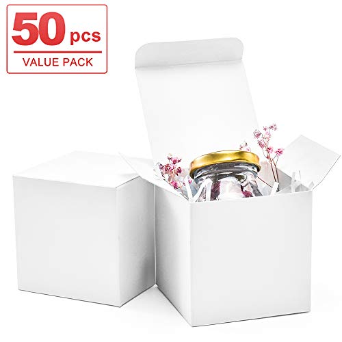 ValBox 3x3x3 White Gift Boxes 50pcs Recycled Paper Cube Boxes with Lids for Gifts, Crafting, Cupcake Boxes, Easy Assemble Boxes for Party Favor