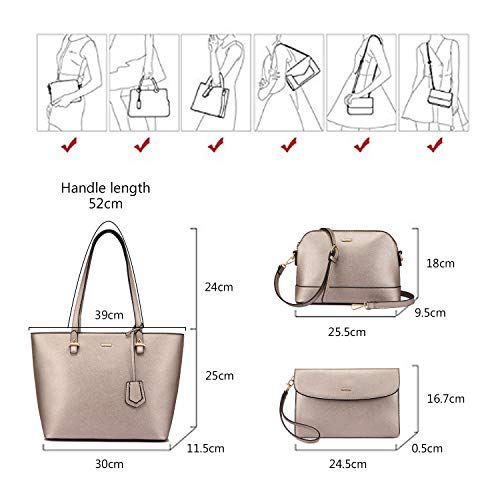 LOVEVOOK Handtasche Damen Shopper Schultertasche Blau Umhängetasche Damen Geldbörse Tragetasche Groß Damen Tasche Tote für Büro Schule Einkauf Reise Leder Handtasche 3-teiliges Set, Khaki, M