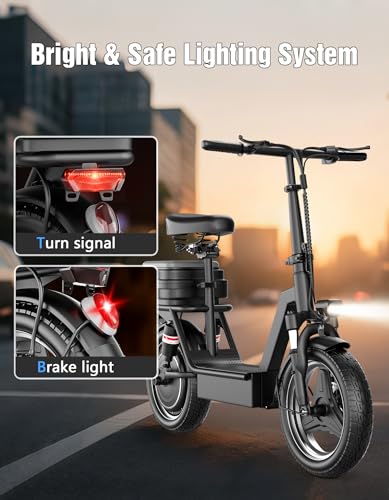 1400W Peak Motor Electric Scooter for Adults, 65 KM of Range Scooter with Seat, 48KM/H Top Speed, 48V Battery, Dual Suspension, Foldable E Scooter for Cargo, Commuting