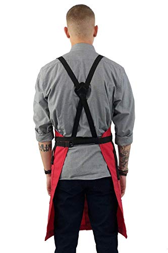 Cross-Back Barber Red Apron - Heavy-Duty Nylon, Water and Chemical Resistant, Zipped Pockets, No-Tie, Split-Leg - Adjustable for Men, Women - Pro Hair Stylist, Salon, Colorist, Artist - Thumbnail 3